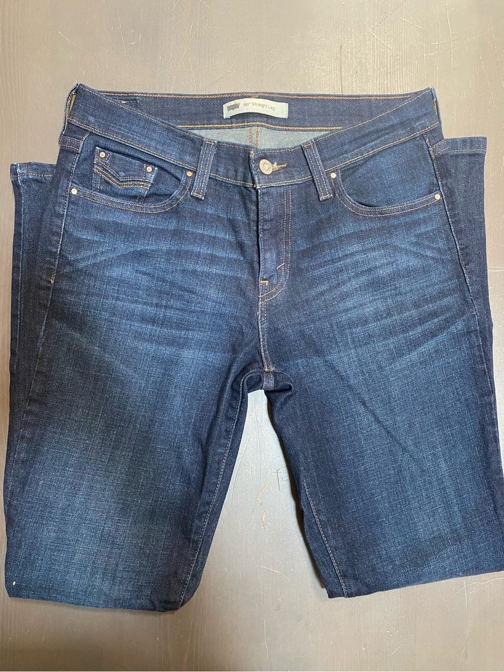 Levi's 505 Straight Leg Jeans Flap Pocket Dark Wash Indigo Denim Women's 28x32